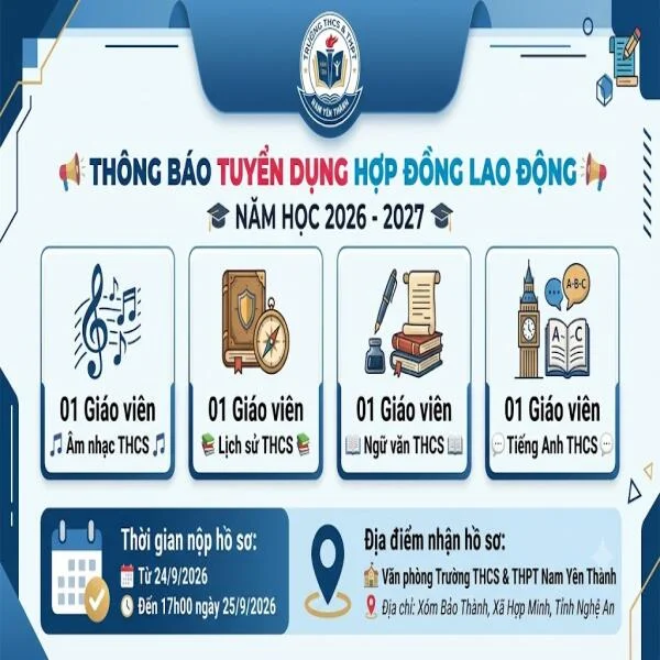 THÔNG BÁO TUYỂN DỤNG HỢP ĐỒNG LAO ĐỘNG NĂM HỌC 2026 - 2027